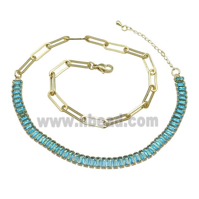 Copper Necklace Pave Aqua Zircon Gold Plated