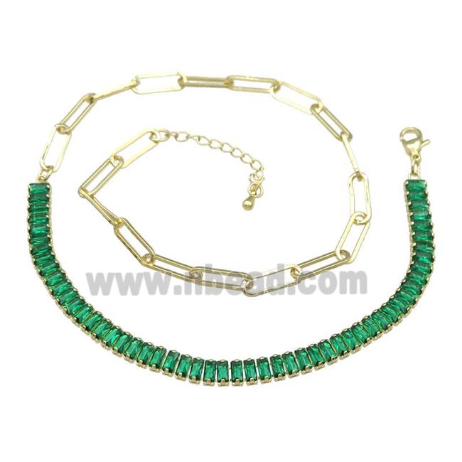 Copper Necklace Pave Green Zircon Gold Plated