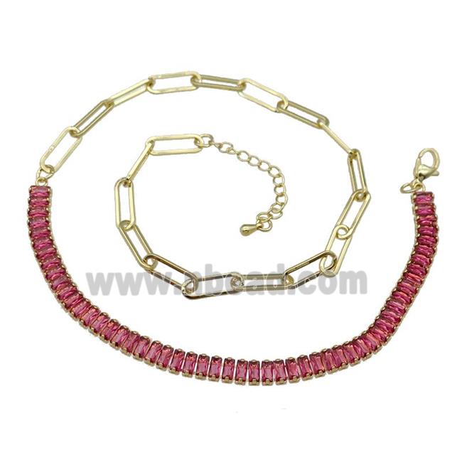 Copper Necklace Pave Red Zircon Gold Plated