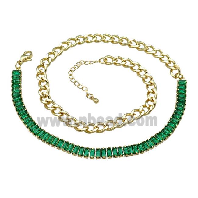 Copper Necklace Pave Green Zircon Gold Plated