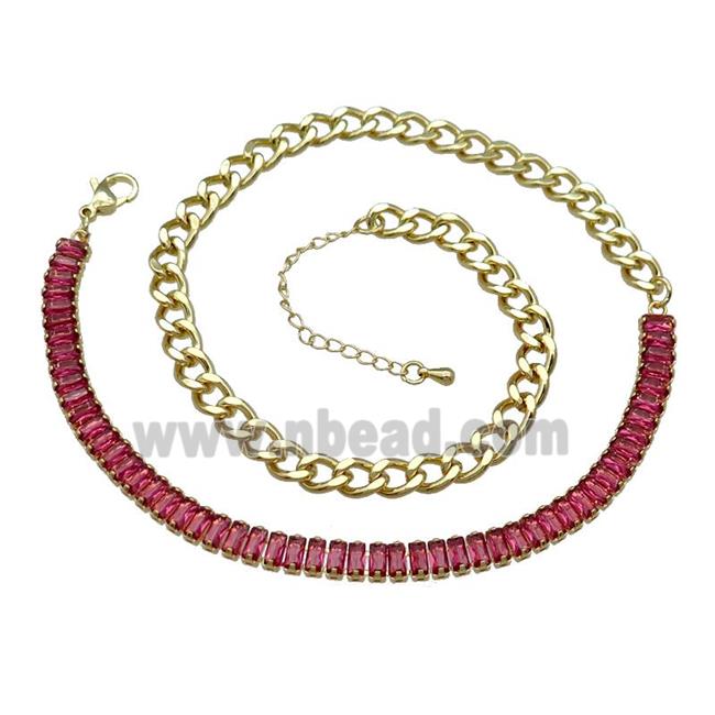 Copper Necklace Pave Red Zircon Gold Plated