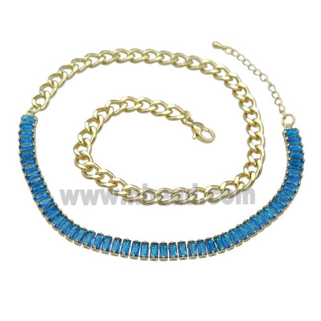 Copper Necklace Pave Blue Zircon Gold Plated