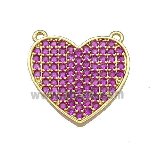 Copper Heart Pendant Pave Hotpink Zircon With 2loops Gold Plated