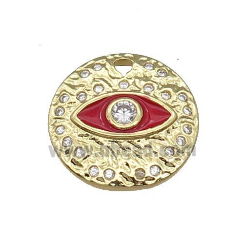 Copper Circle Eye Pendant Red Enamel Gold Plated