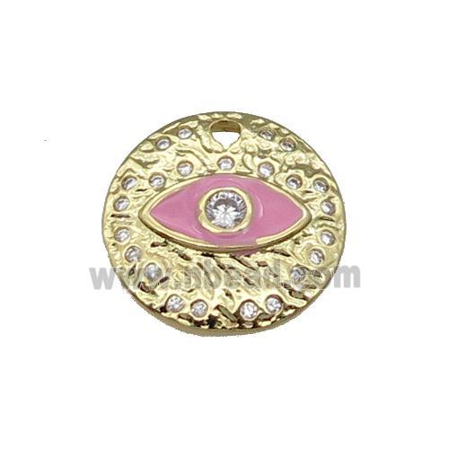 Copper Circle Eye Pendant Pink Enamel Gold Plated