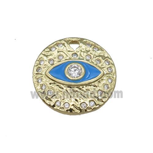 Copper Circle Eye Pendant Blue Enamel Gold Plated