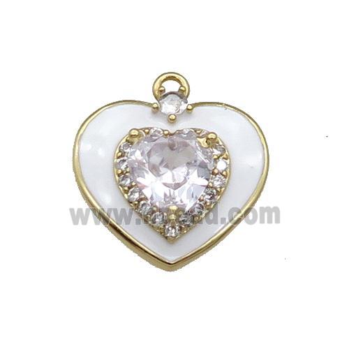 Copper Heart Pendant Pave Zircon White Enamel Gold Plated