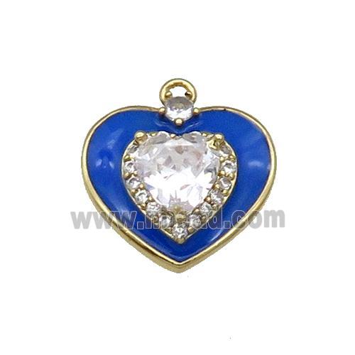 Copper Heart Pendant Pave Zircon RoyalBlue Enamel Gold Plated