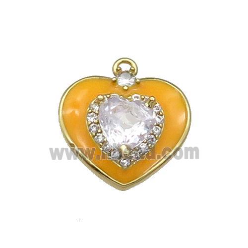 Copper Heart Pendant Pave Zircon Ornage Enamel Gold Plated
