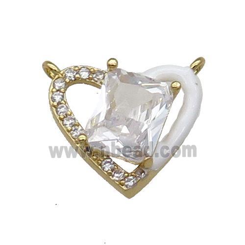 Copper Heart Pendant Pave Zircon With 2loops White Enamel Gold Plated