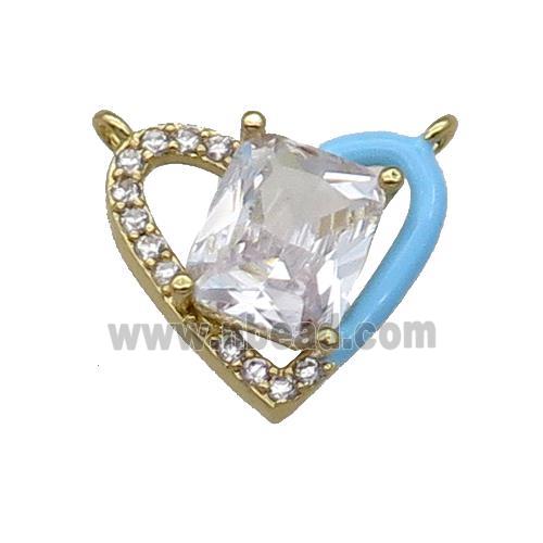 Copper Heart Pendant Pave Zircon Blue Enamel Gold Plated