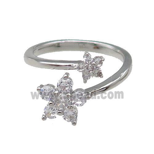 Copper Ring Pave Zircon Flower Platinum Plated