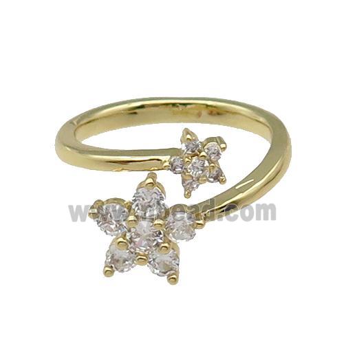 Copper Ring Pave Zircon Flower Gold Plated