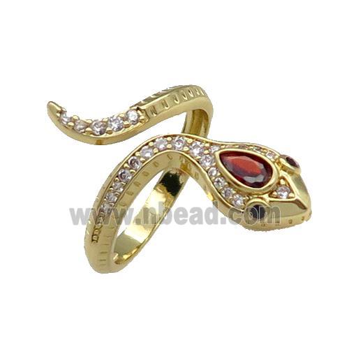Copper Snake Ring Pave Zircon Gold Plated