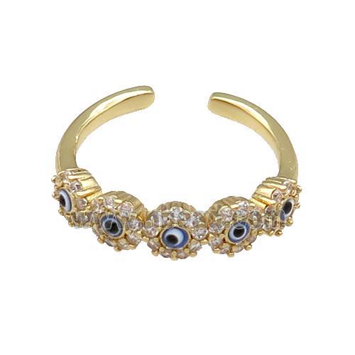 Copper Ring Pave Zircon Blue Enamel Evil Eye Gold Plated