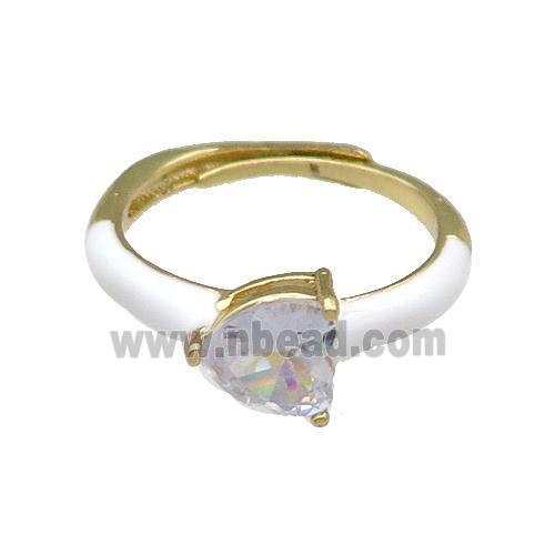 Copper Ring Heart White Enamel Adjustable Gold Plated