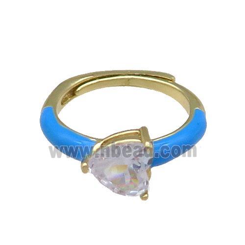 Copper Ring Heart Blue Enamel Adjustable Gold Plated