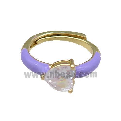 Copper Ring Heart Lavender Enamel Adjustable Gold Plated