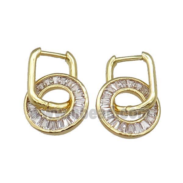 Copper Latchback Earring With Circle Pave Zircon Gold plated