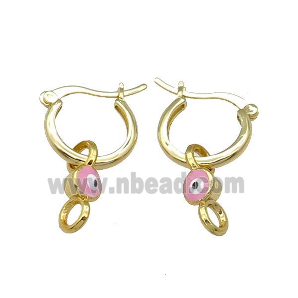 Copper Latchback Earring With Pink Enamel Evil Eye Gold Plated