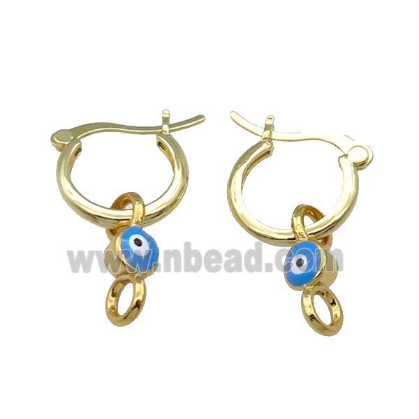 Copper Latchback Earring With Blue Enamel Evil Eye Gold Plated