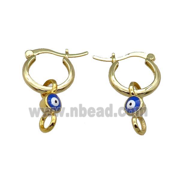 Copper Latchback Earring With Blue Enamel Evil Eye Gold Plated