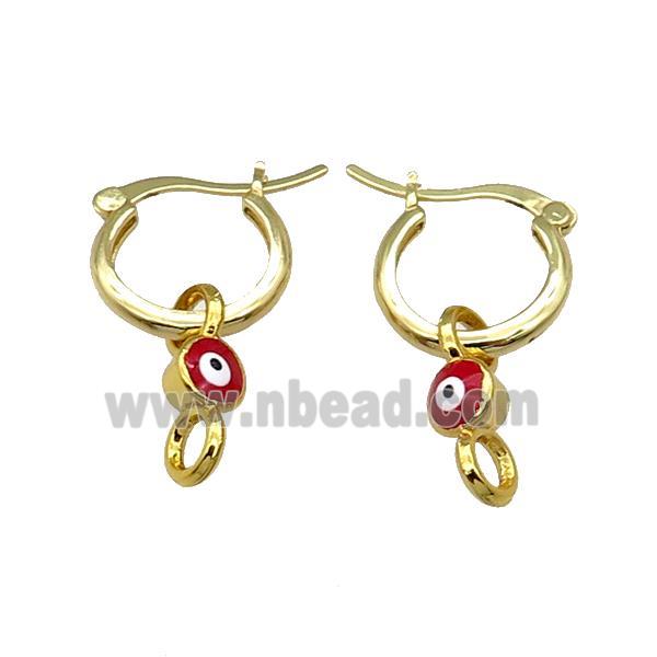Copper Latchback Earring With Red Enamel Evil Eye Gold Plated