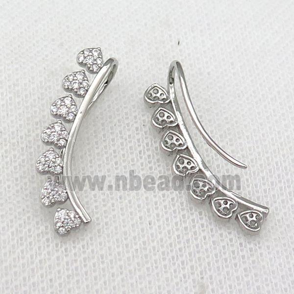 Copper Hook Earring Pave Zircon Heart Platinum Plated