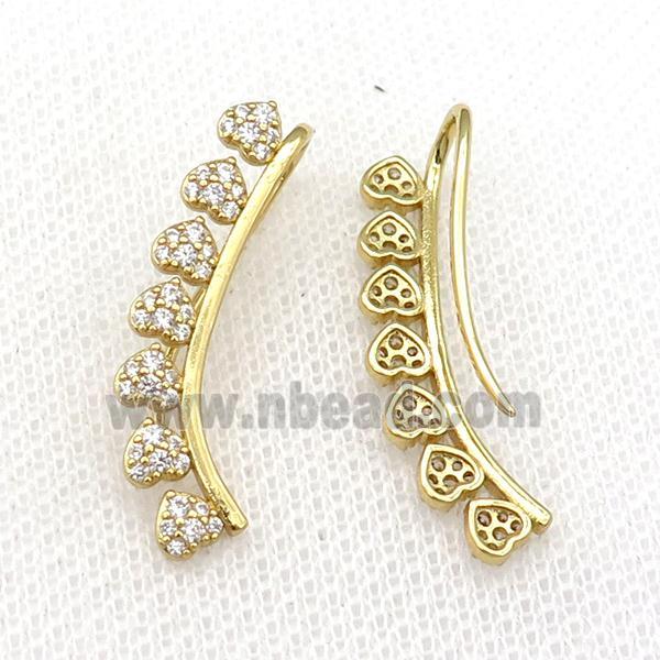Copper Hook Earring Pave Zircon Heart Gold Plated