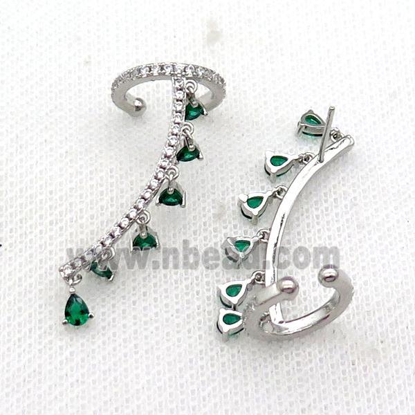 Copper Clip Earring Pave Green Zircon Platinum Plated