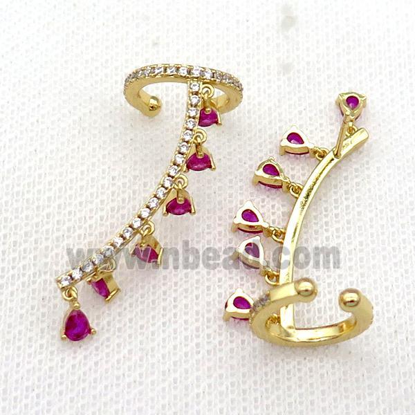 Copper Clip Earring Pave Hotpink Zircon Gold Plated