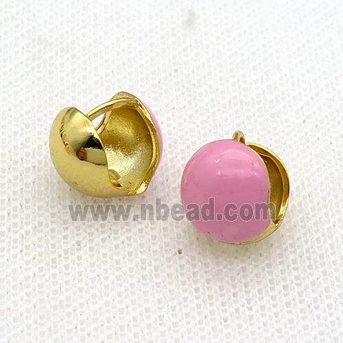 Copper Latchback Earring Pink Enamel Gold Plated