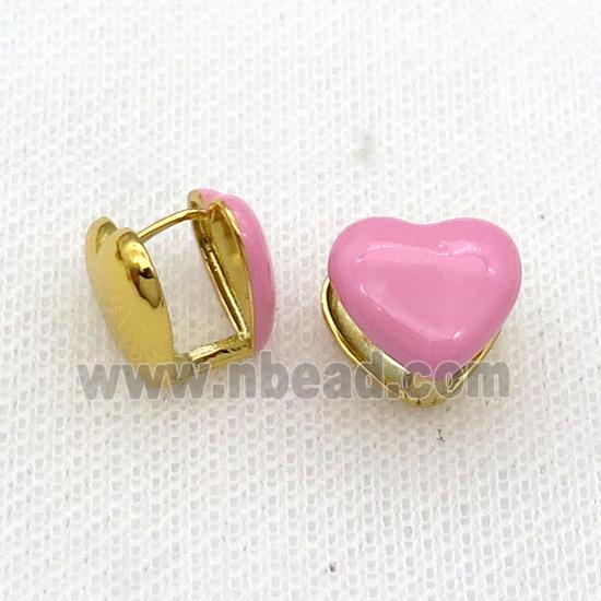 Copper Latchback Earring Pink Enamel Heart Gold Plated