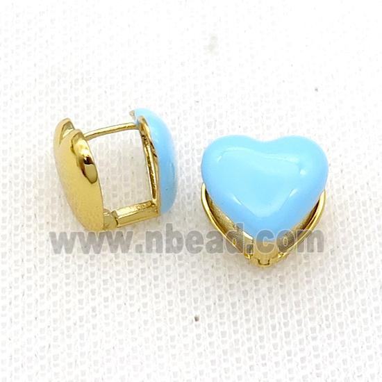 Copper Latchback Earring Blue Enamel Heart Gold Plated