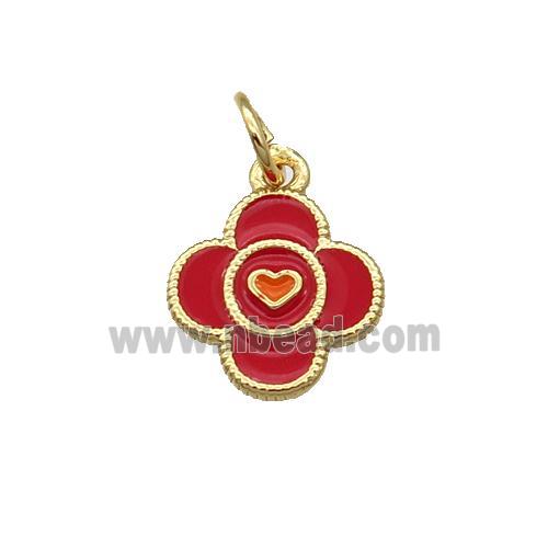 Copper Clover Pendant Red Enamel Gold Plated