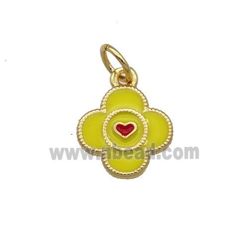 Copper Clover Pendant Yellow Enamel Gold Plated