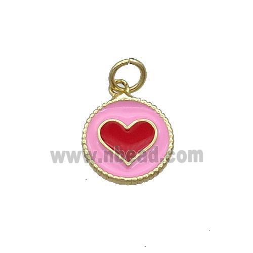 Copper Circle Hart Pendant Pink Enamel Gold Plated
