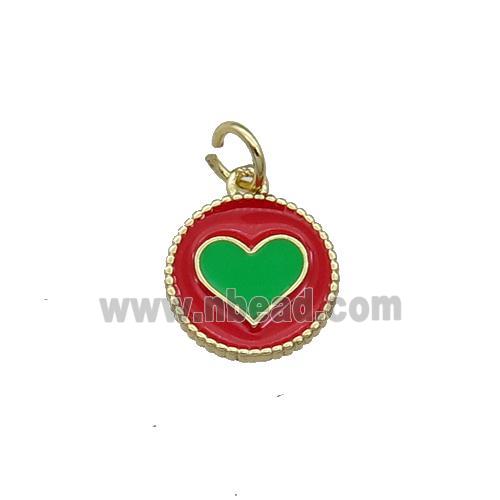 Copper Circle Hart Pendant Red Enamel Gold Plated
