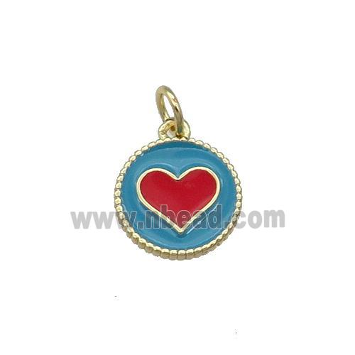 Copper Circle Hart Pendant Teal Enamel Gold Plated