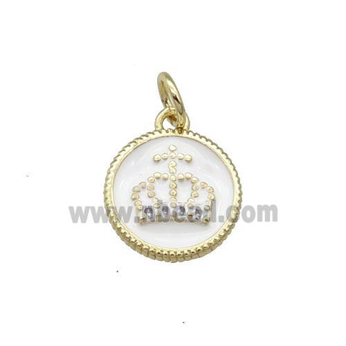Copper Circle Crown Pendant White Enamel Gold Plated