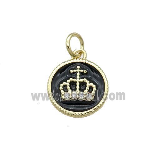 Copper Circle Crown Pendant Black Enamel Gold Plated