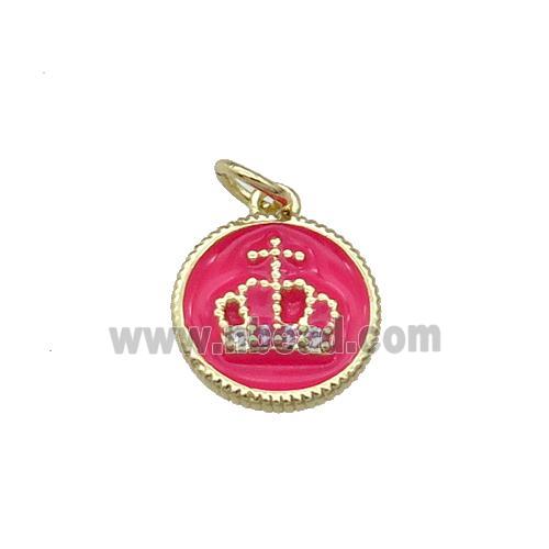 Copper Circle Crown Pendant Hotpink Enamel Gold Plated