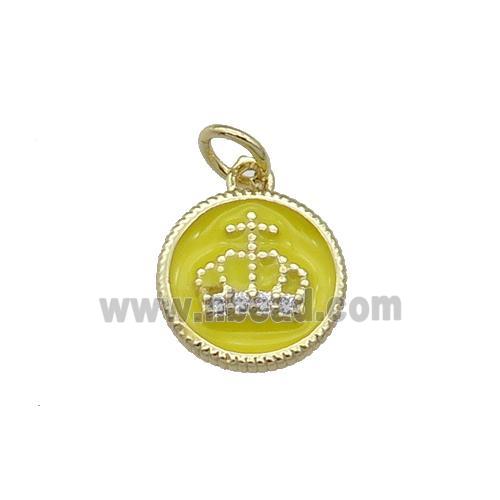 Copper Circle Crown Pendant Yellow Enamel Gold Plated