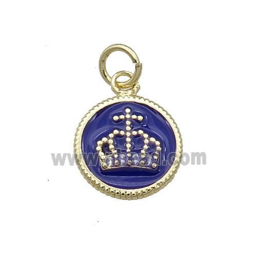 Copper Circle Crown Pendant Blue Enamel Gold Plated