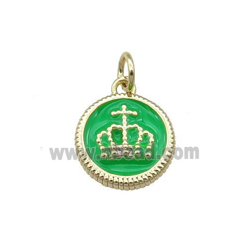 Copper Circle Crown Pendant Green Enamel Gold Plated