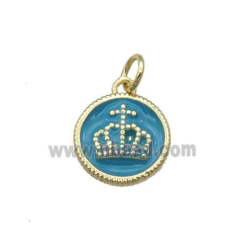 Copper Circle Crown Pendant Teal Enamel Gold Plated