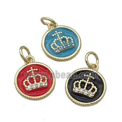 Mixed Copper Circle Crown Pendant Enamel Gold Plated