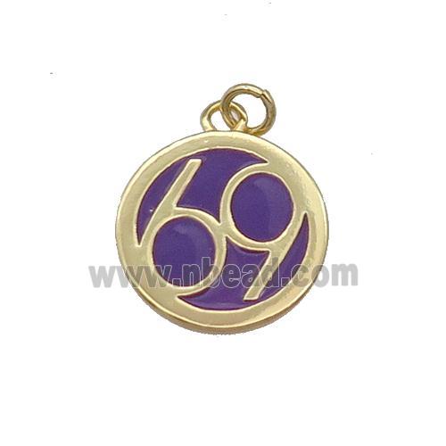 Copper Circle 69 Pendant Purple Enamel Gold Plated