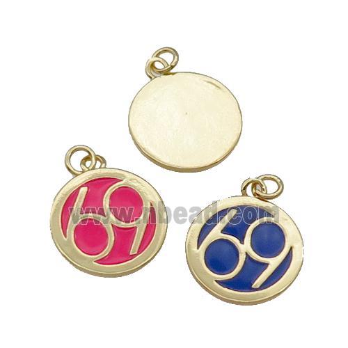 Mixed Copper Circle 69 Pendant Enamel Gold Plated