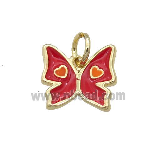Copper Butterfly Pendant Red Enamel Gold Plated
